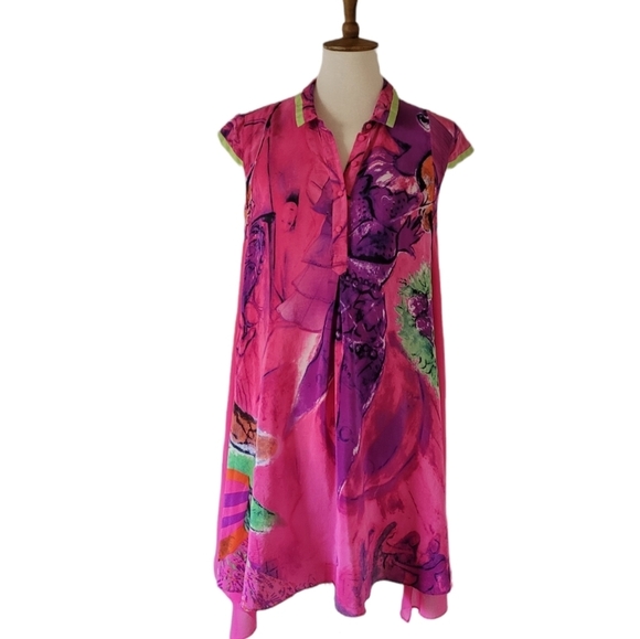 Blacky Dress Berlin Magenta Abstract Silk Shirt Dress - Picture 1 of 8